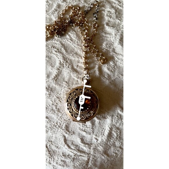Avon Vintage Gold-Tone Locket Necklace With Brown Gemstone Pendant - Picture 16 of 16